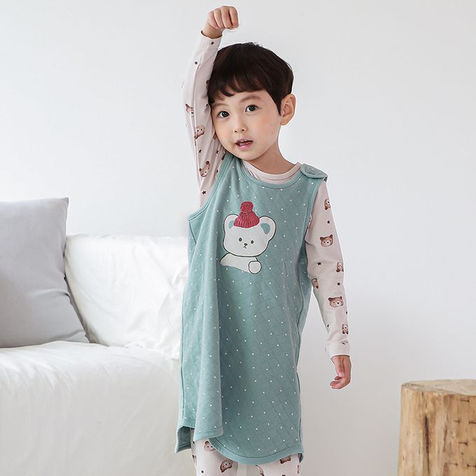 正韓 Cogibu - 極舒適無螢光劑 100% 有機棉幼兒/兒童鋪棉保暖防踢背心-北極熊