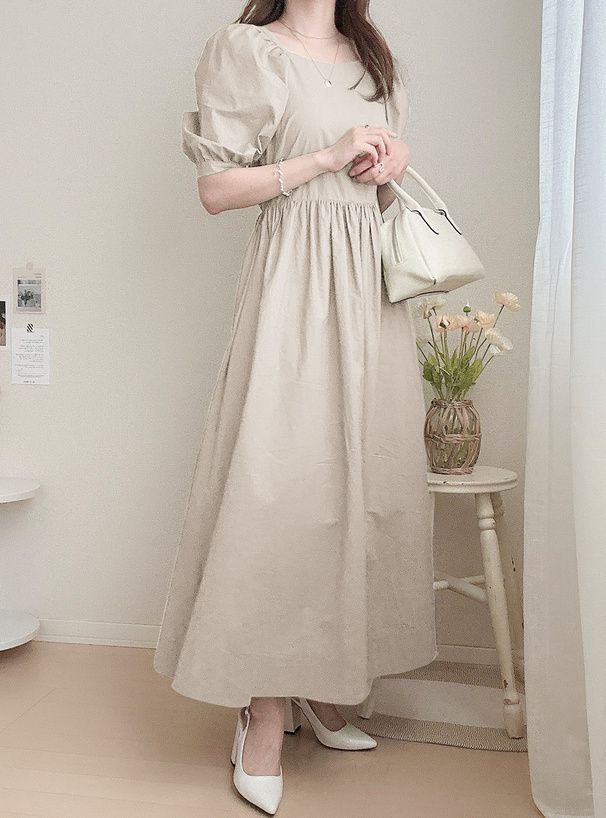 日本 GRL - 休閒百搭方領泡泡袖洋裝-黑