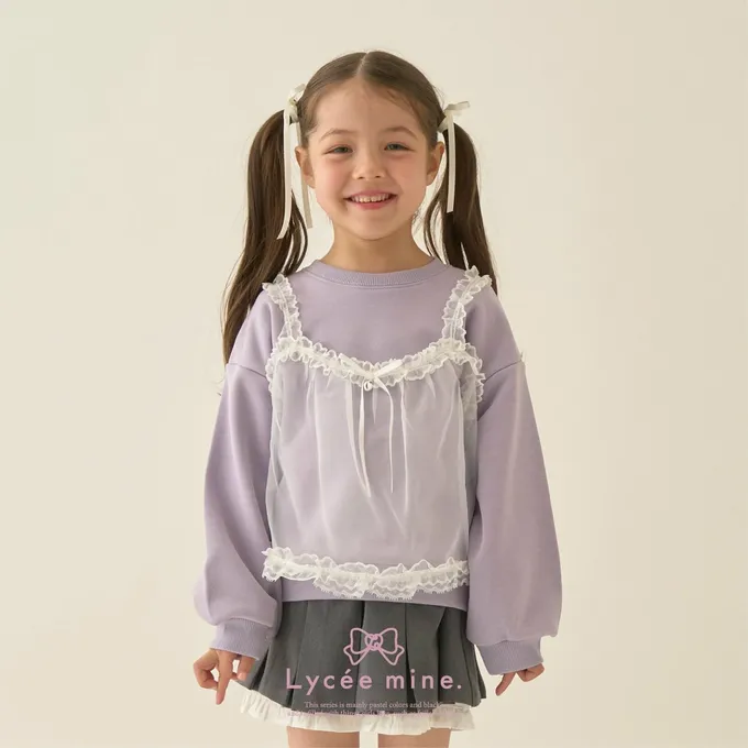 日本 Lycee mine - 夢幻蕾絲吊帶縮口長袖上衣-黃