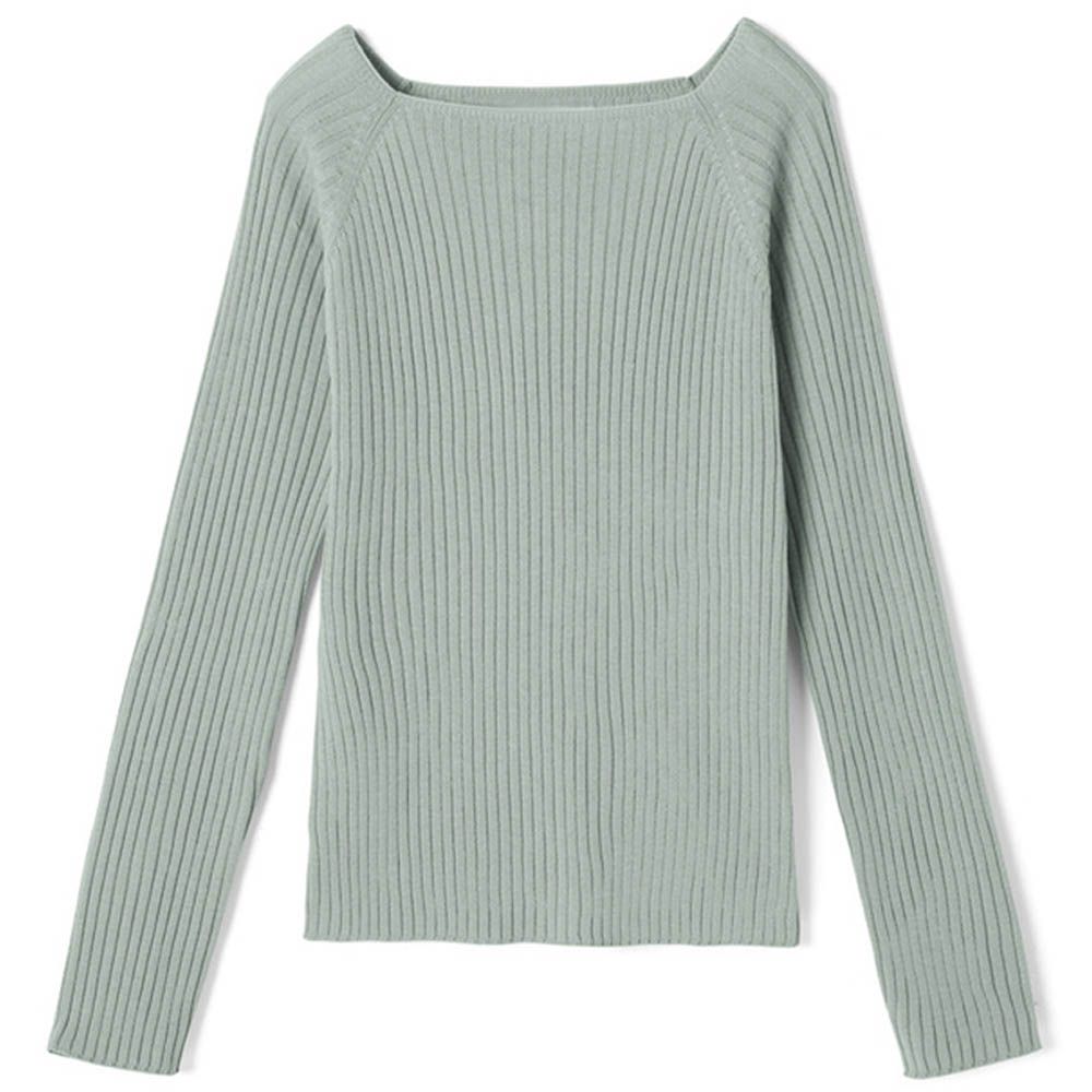 法式方領羅紋針織上衣-薄荷綠