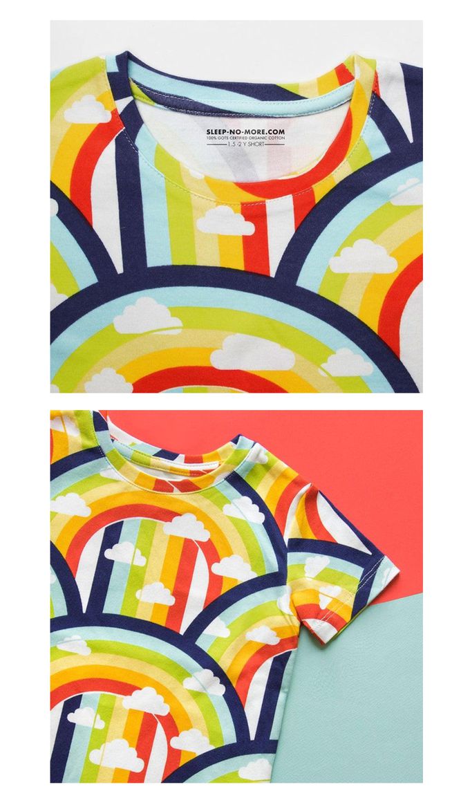 英國 SLEEP NO MORE - 100% 有機棉兒童短袖上衣-彩虹雲朵