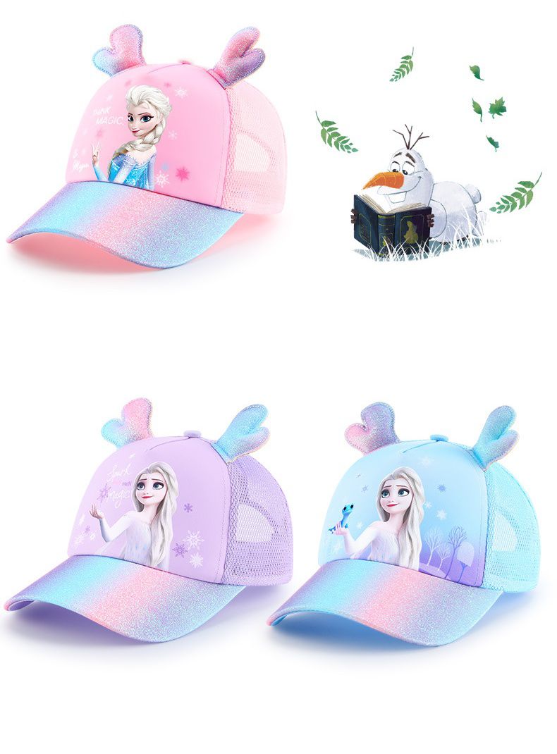 卡通公主兒童棒球帽-艾莎-鹿角款-粉色 (50-54cm)