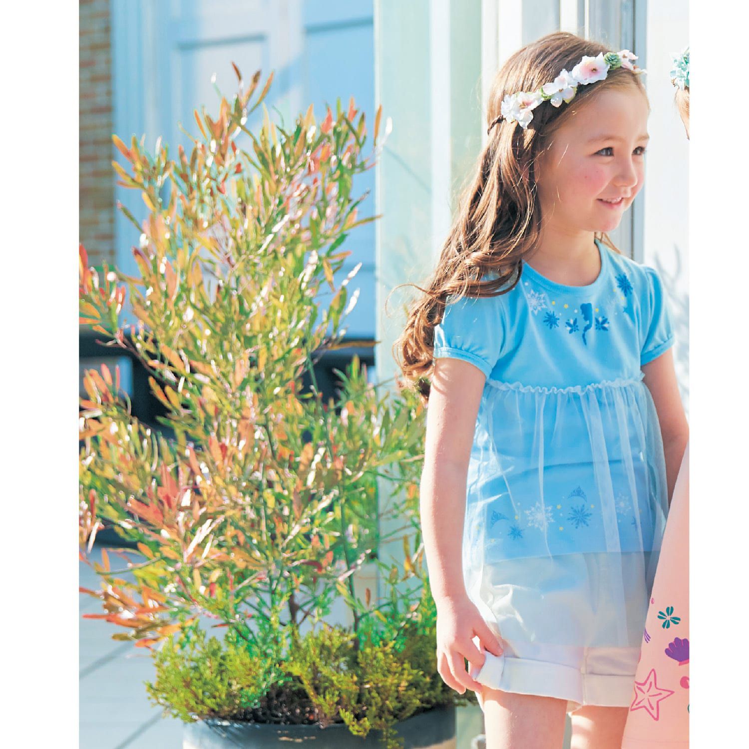 日本千趣會 - 迪士尼 外層薄紗泡泡袖上衣-冰雪奇緣-水藍