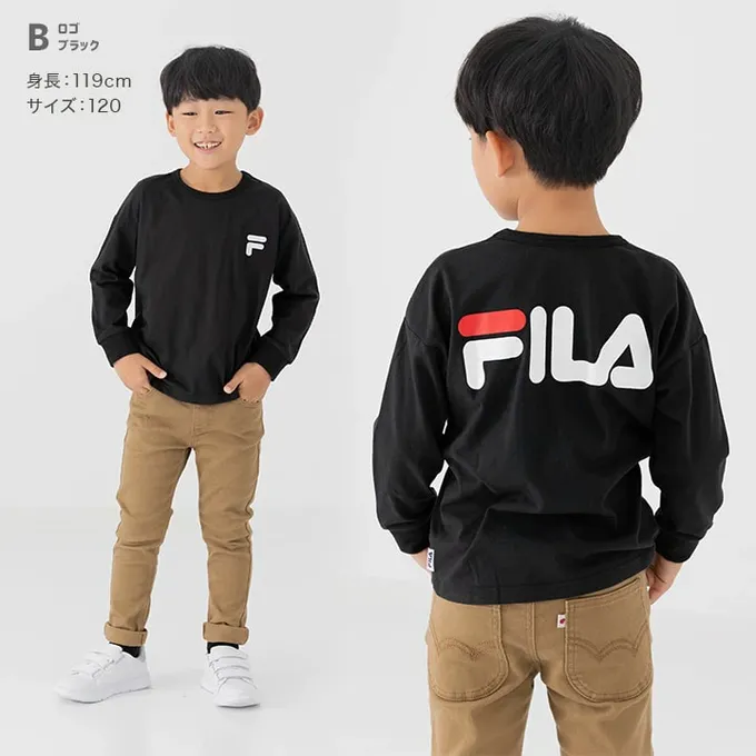 日本 Chil2 - FILA聯名 品牌刺繡長袖上衣-袖子撞色-白X粉紅