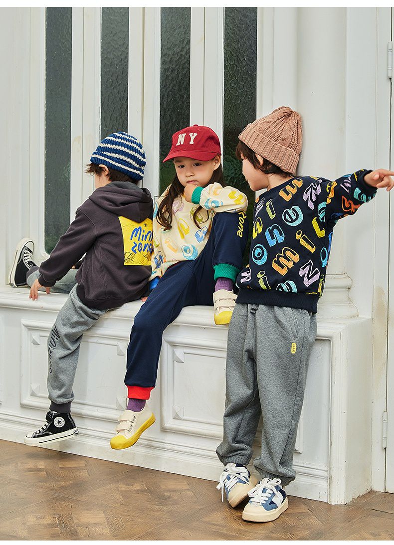 Minizone - 圓領長袖上衣-蠟筆字母-深藍色