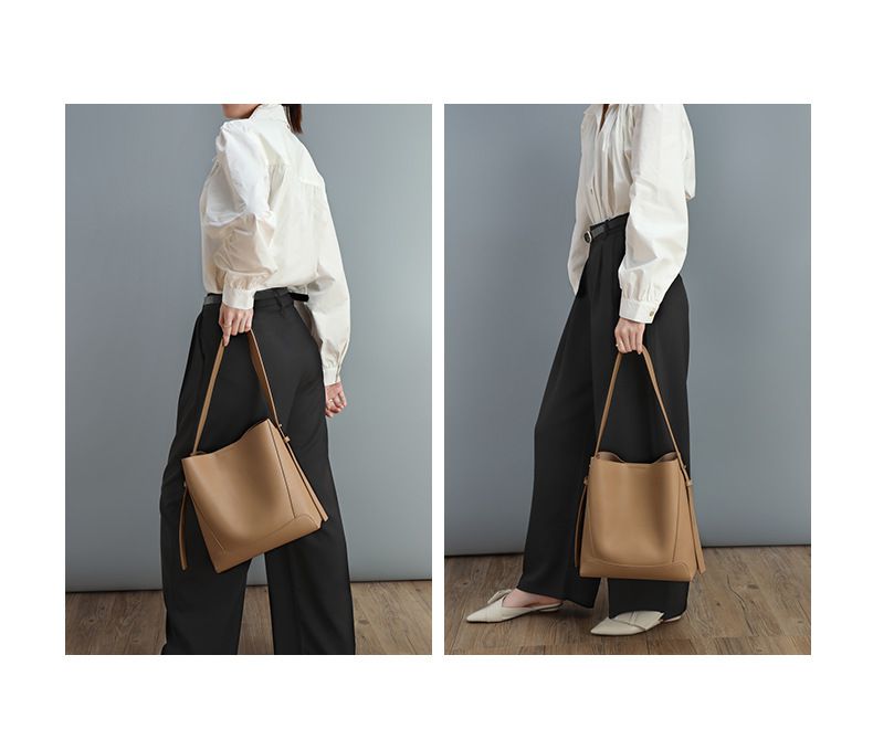 真皮大容量水桶包(加寬背帶)-棕色 (26x25.5x10.5cm)