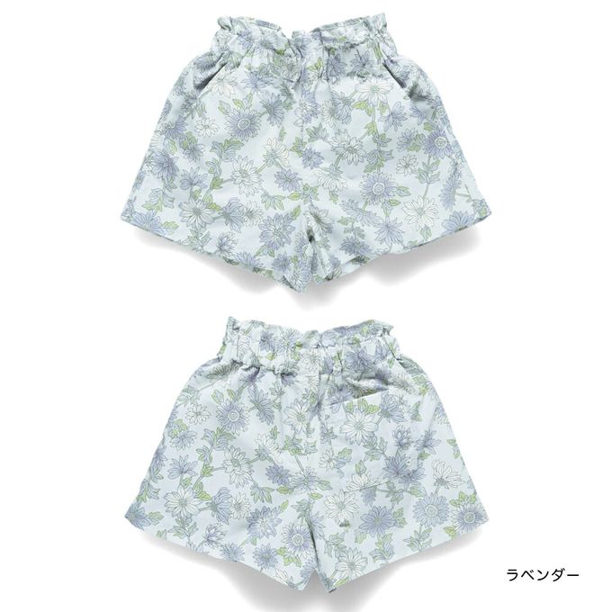 日本 BRANSHES - 水陸兩穿 女孩輕便彈性休閒短褲-花朵-藍紫