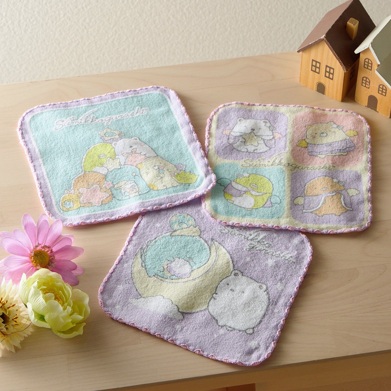 日本千趣會 - 角落生物 純棉吸水擦手巾/手帕3件組-一起玩 (16x16cm)