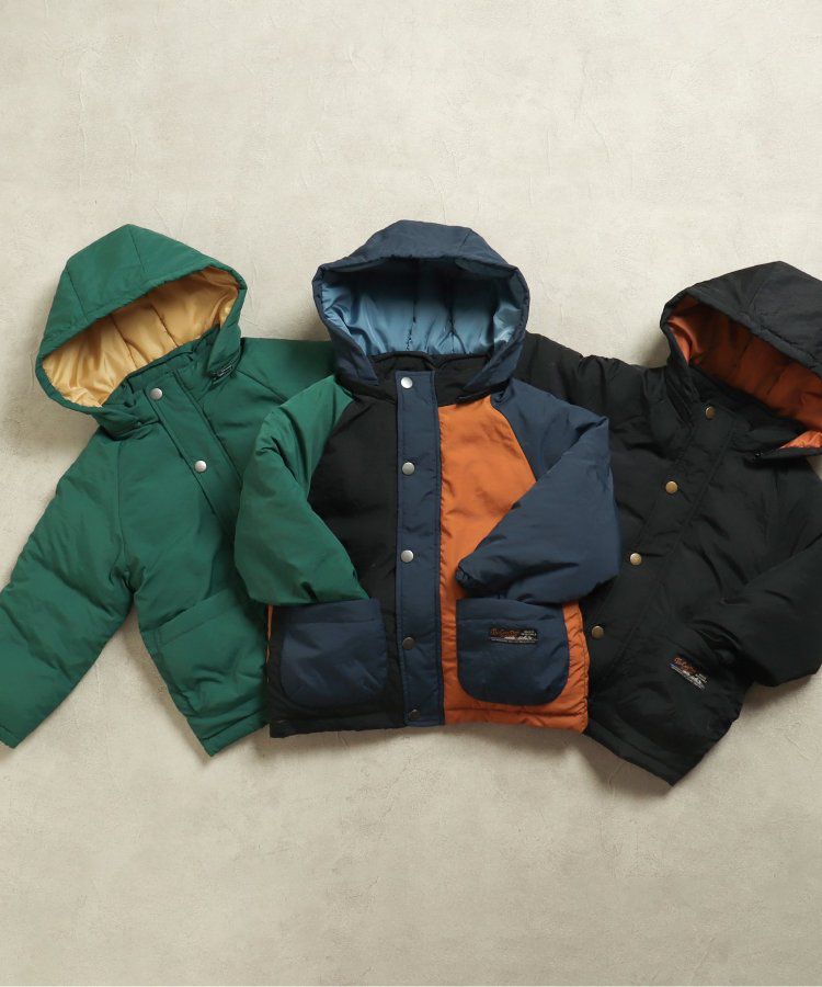 日本 BREEZE - 鋪棉保暖連帽外套-異色拼接-綠x藍