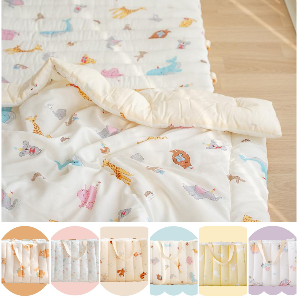 極致柔軟天絲莫代爾雙面涼感4cm厚墊睡袋組-蠟筆動物世界