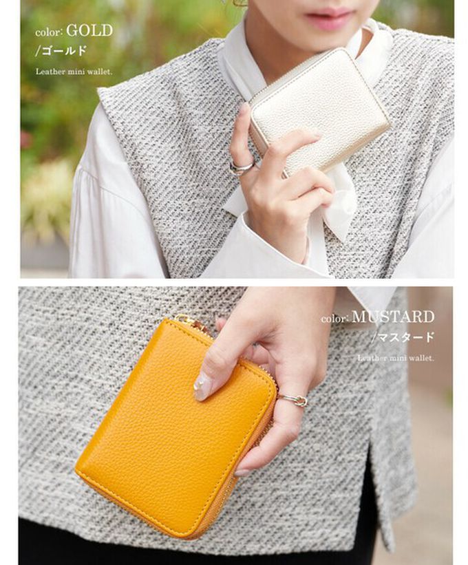 日本 LIZDAYS - 真皮多卡收納迷你短夾/錢包-內裏印花-黑 (11x9x2.5cm)