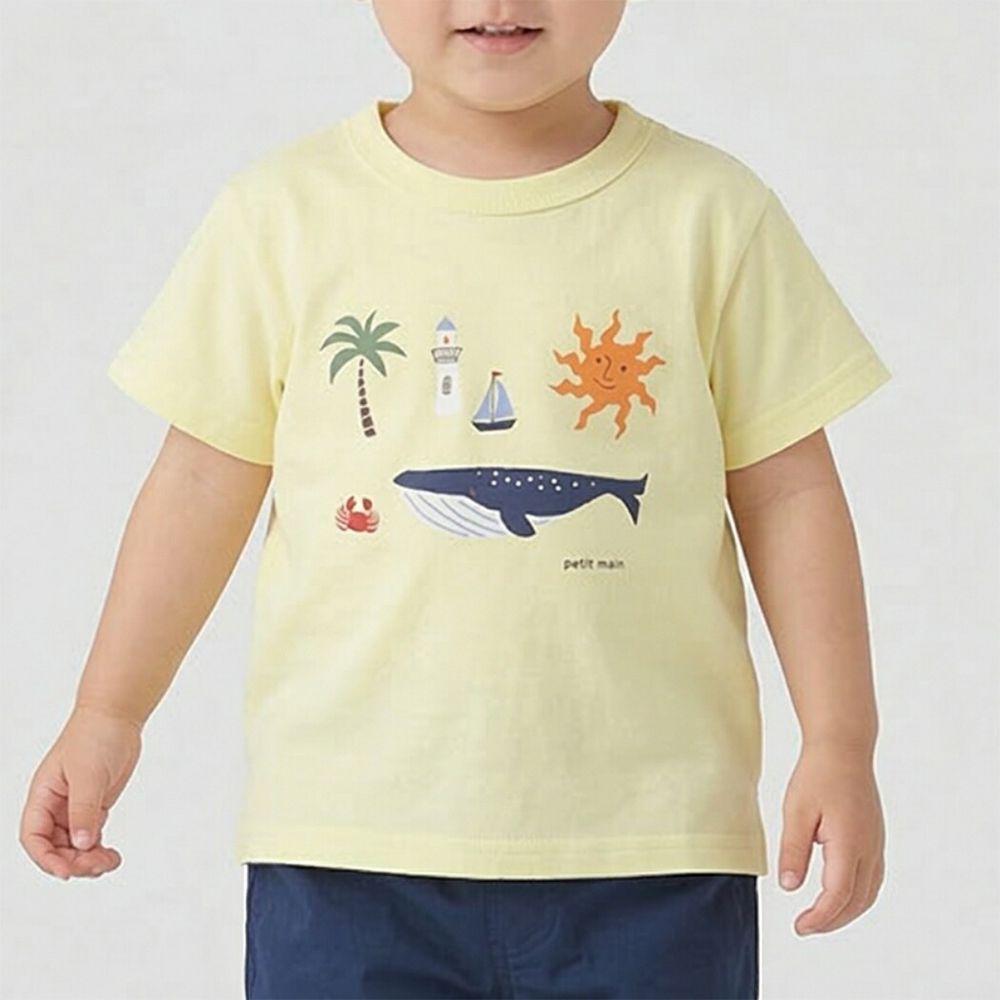 100%棉 可愛百搭短袖上衣-海灘風情-奶油黃