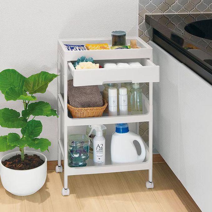 日本 FUDOGIKEN - 日本製三層收納籃推車/收納架(附滾輪)31.5x43x75cm