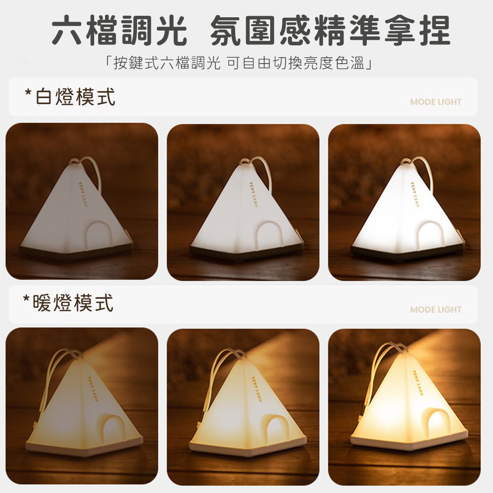 帳篷造型小夜燈/吊掛手提露營燈/六檔調光定時床頭燈/氣氛燈 (買一送一)