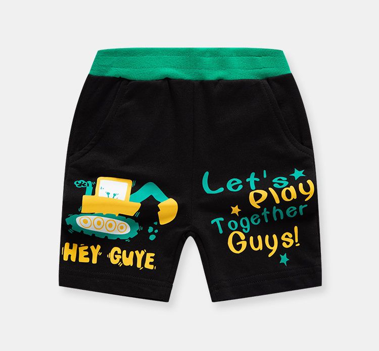 BE TOP - 純棉休閒短褲-挖掘機-霧藍色