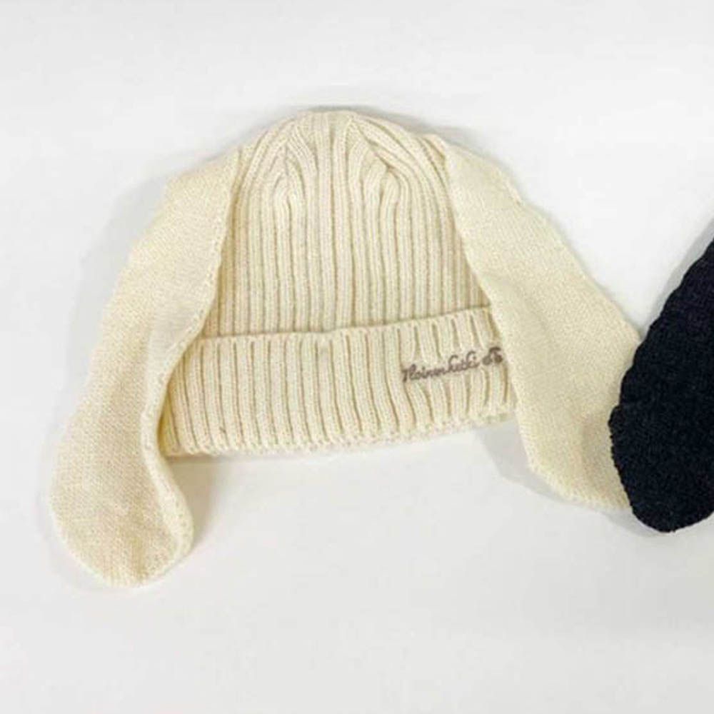 兔耳針織帽-米白色