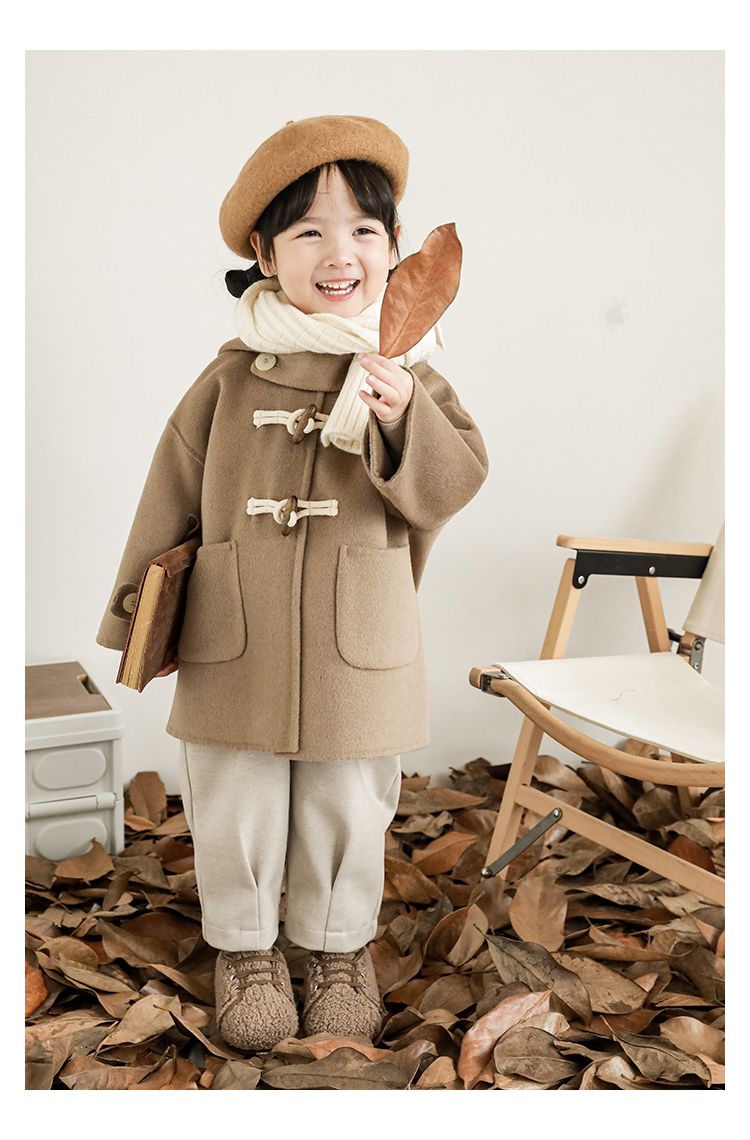 TONGMO - 加厚復古牛角釦連帽外套-駝色