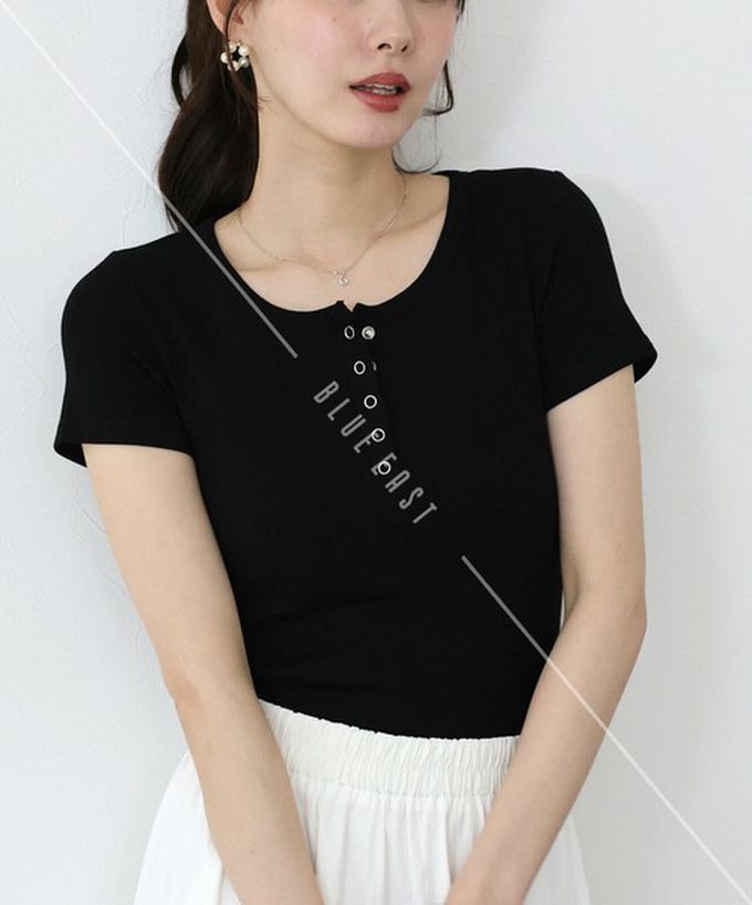 日本 BLUE EAST - 亨利領合身美型短袖上衣-粉紅