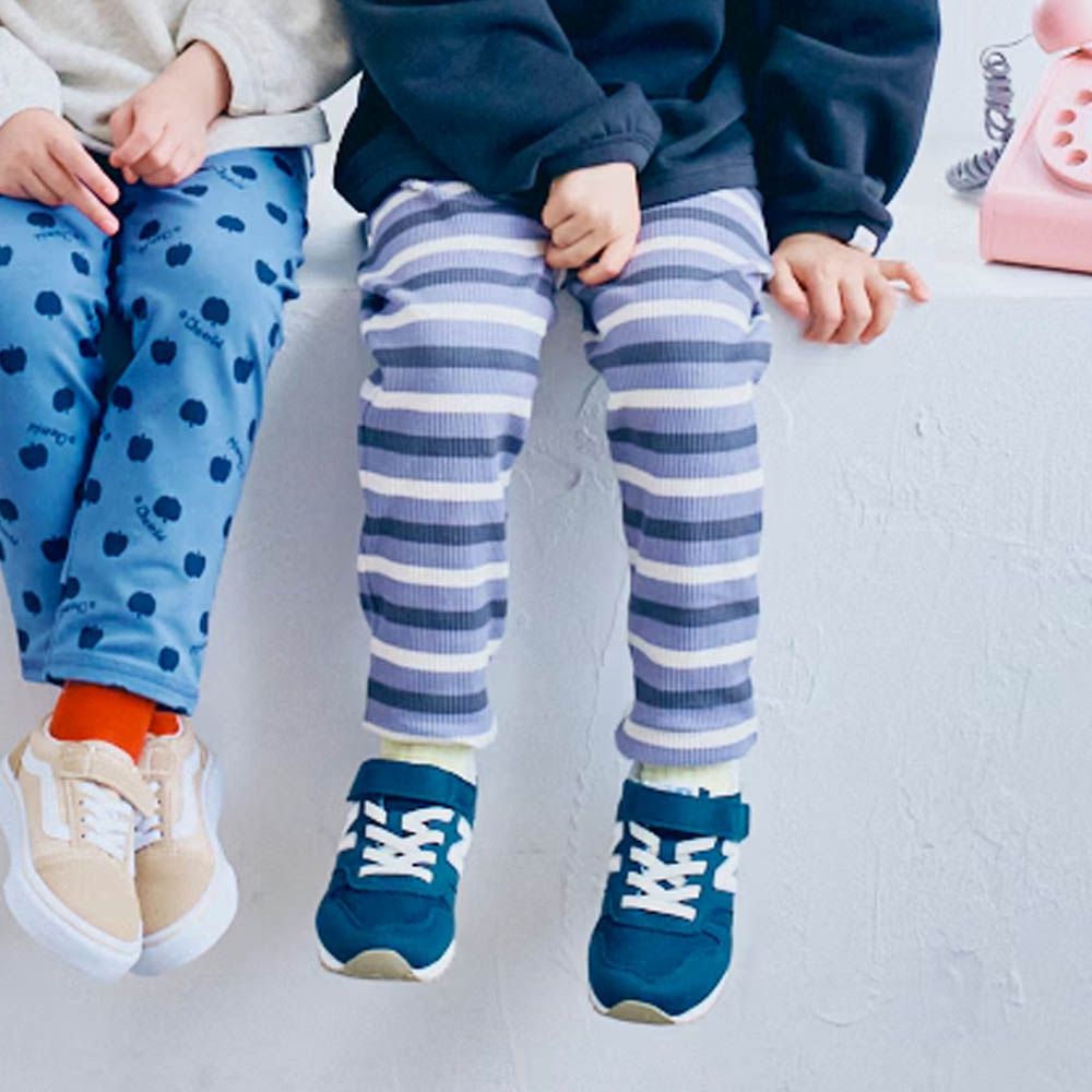 前後兩穿 鬆緊彈性長褲-條紋-紫X白