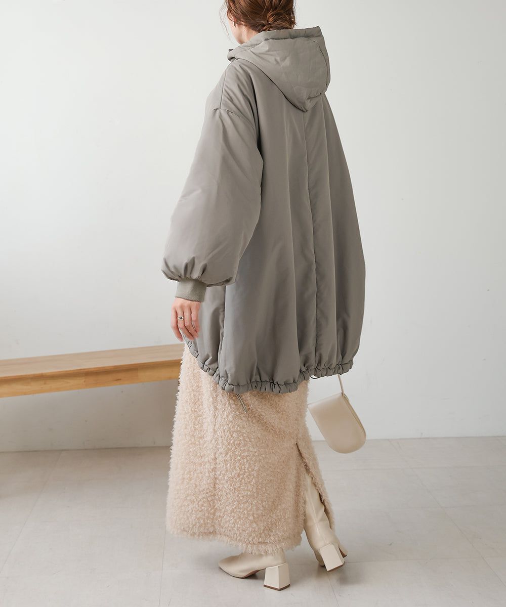 日本 Bab - 時尚大廓形抽繩連帽鋪棉外套-灰