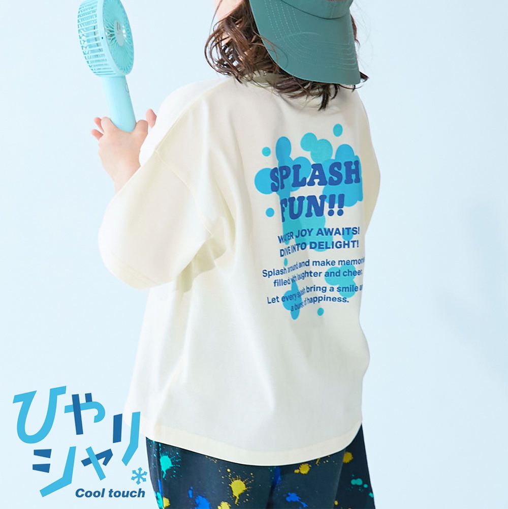 涼感速乾網眼 廓形短袖T恤-背後潑墨-藍