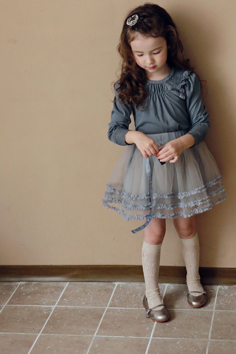 韓國 PuellaFLO - (剩9號)三層花邊網紗短裙-淺藍