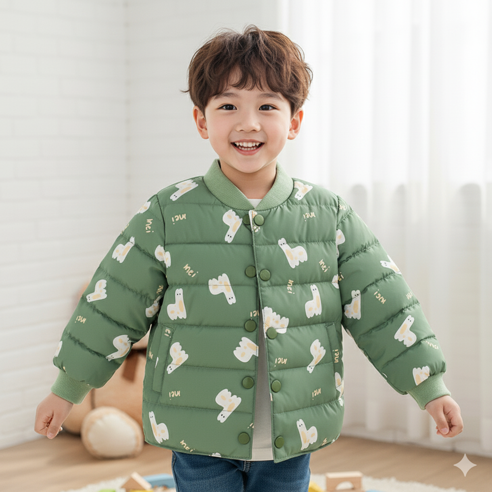 (90%鴨絨)保暖兒童羽絨外套-青草綠羊駝