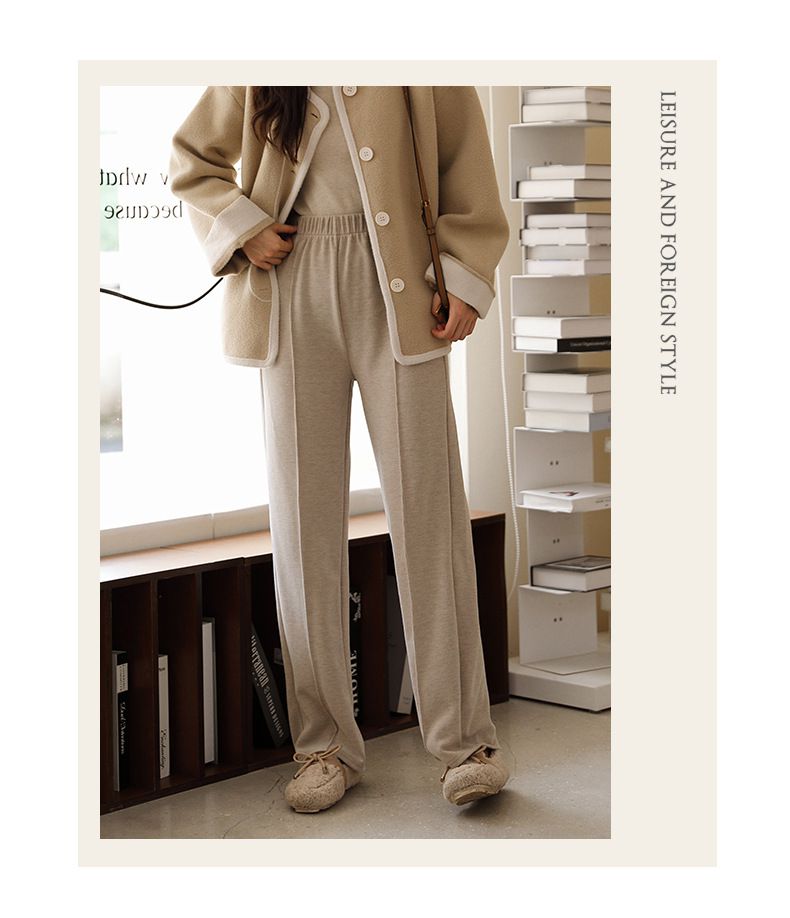 高腰直筒垂墜感闊腿長褲-灰色