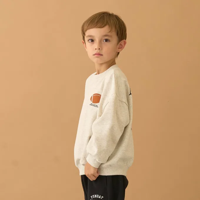 日本 b-ROOM - 100%棉 運動風印花縮口大學長袖上衣-足球-淺藍