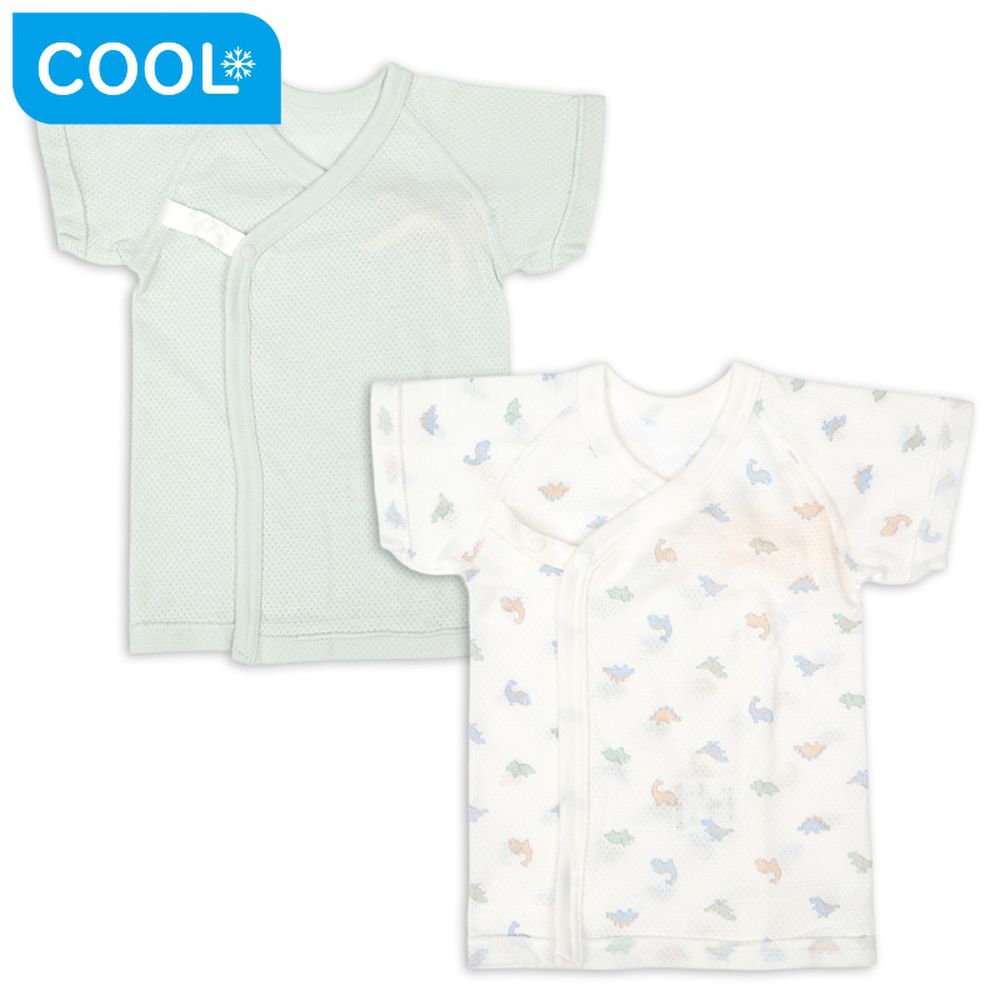 短袖網眼肚衣2件組-按扣款 恐龍-綠色 (50cm)