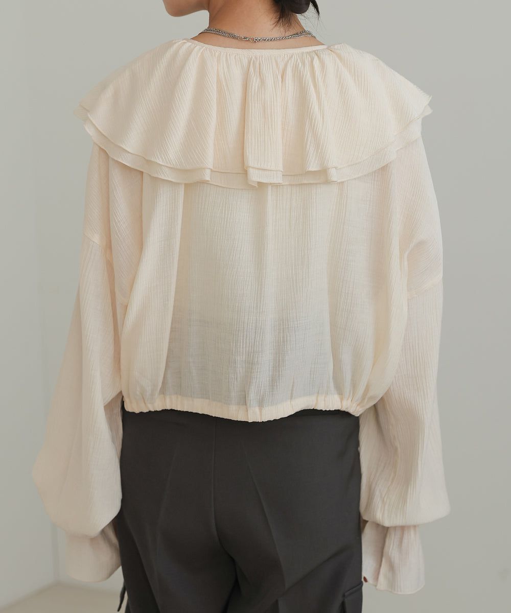 日本 Bab - 浪漫荷葉層次糖果袖襯衫-淺灰