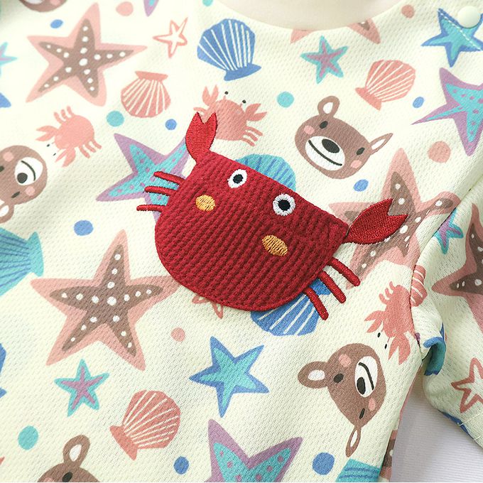 日本 ZOOLAND - 海洋印花網眼短袖上衣-滿版貝殼-淺灰