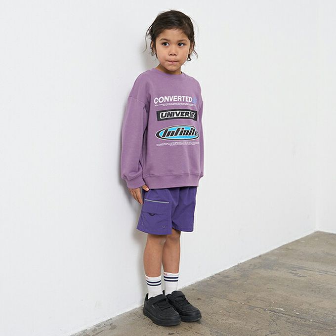 日本 b-ROOM - 百搭街頭風印花裏毛上衣-格子笑臉-藍