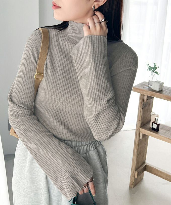 日本 Classical Elf - 小立領彈性羅紋針織上衣-寶藍