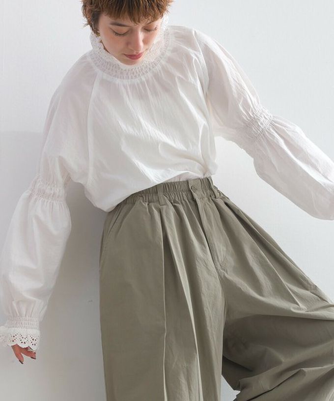 日本 Lupilien - 100%棉 典雅貝殼蕾絲宮廷長袖上衣-黑