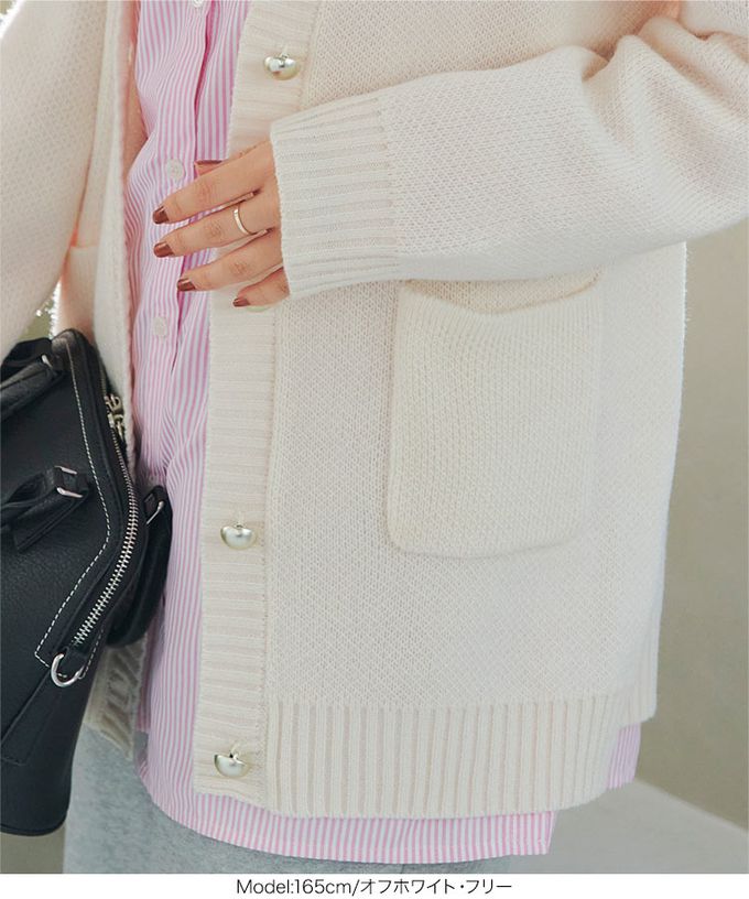 日本 Kobe Lettuce - 可愛感金屬圓釦寬版針織外套-米白