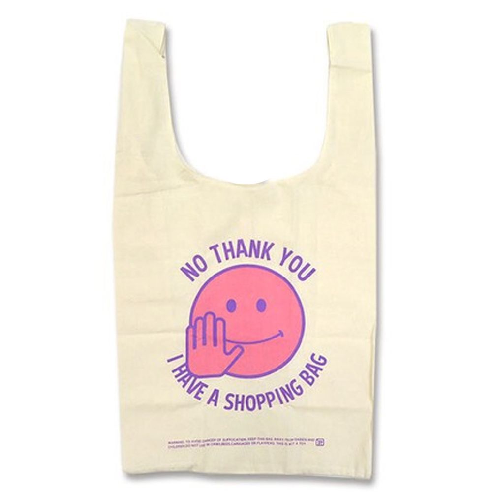 日本 OKUTANI - 童趣插畫折疊購物袋-不了謝謝我有購物袋-米X粉 (32x60x16cm)