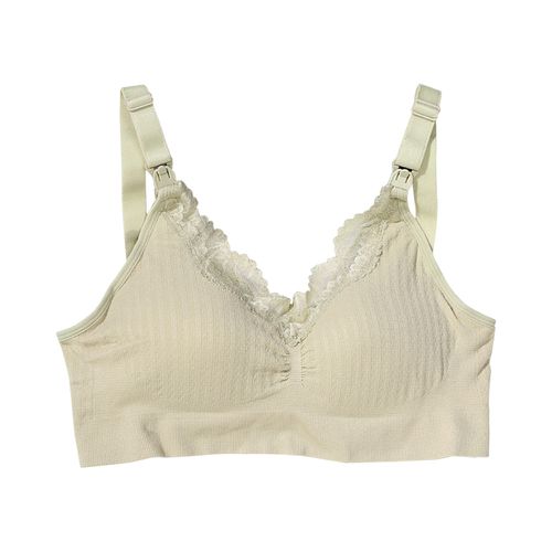 無鋼圈內衣 蕾絲邊上開扣哺乳內衣-綠色