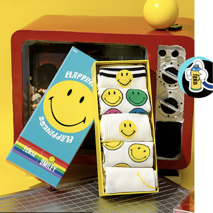 love, charlotte - Smiley 笑臉聯名款短筒棉襪 (XXL (腳長22~24cm))-5 雙一組