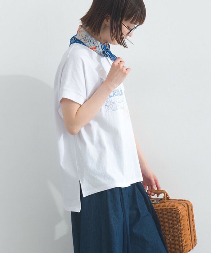 日本 Lupilien - 16OE天竺棉 法式英文標語短袖上衣-草綠