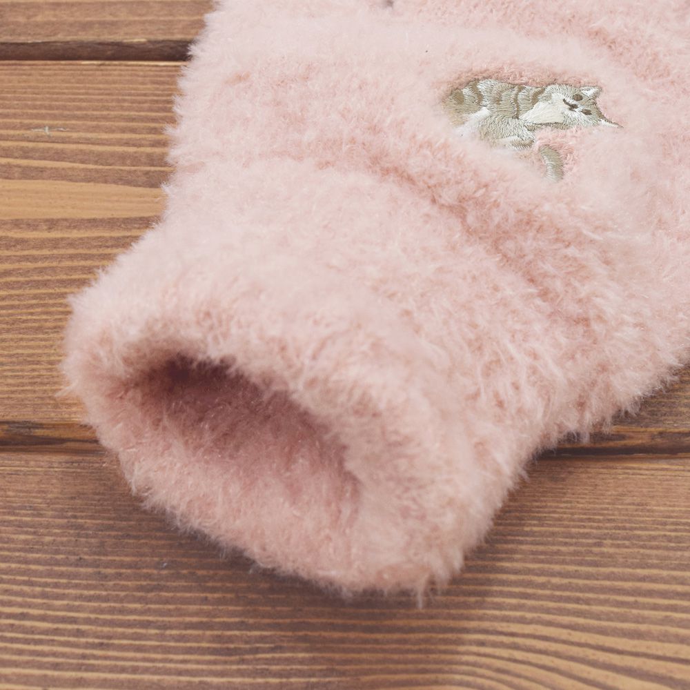 日本 TOMO - (大人)可觸控可愛動物毛絨保暖手套-小灰貓-粉紅