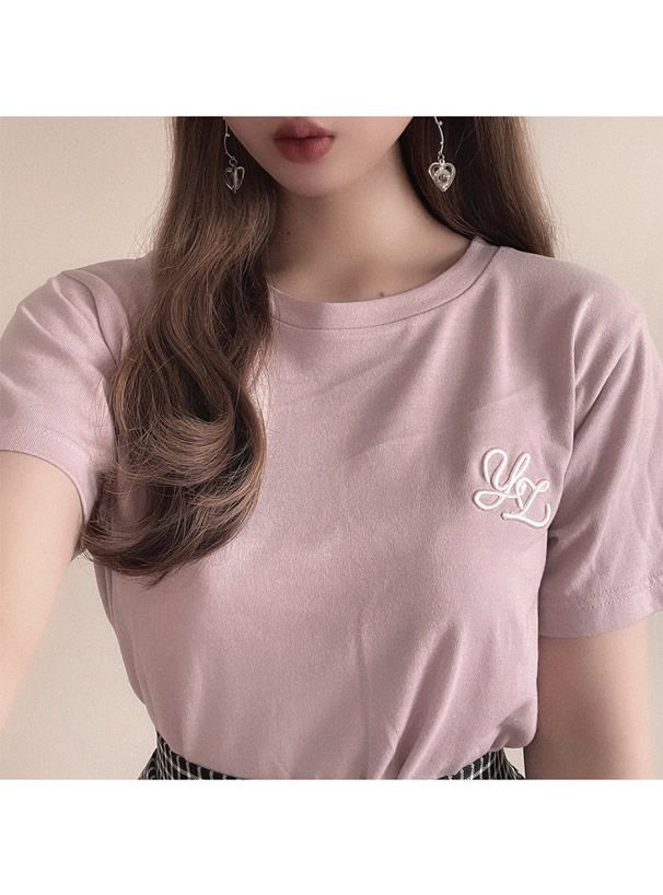 日本 GRL - LOGO刺繡百搭純棉短T-黑