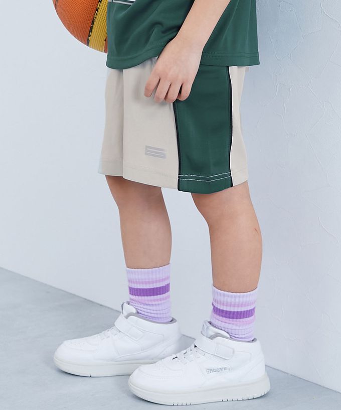 日本 devirock - 速乾網眼撞色系涼爽短褲-深灰x紫