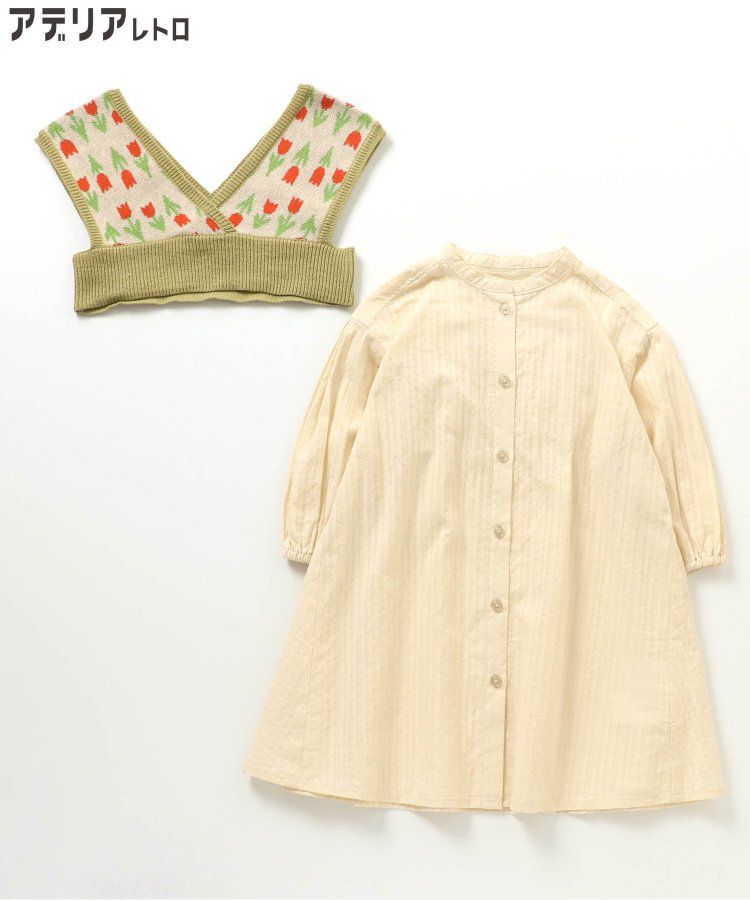 日本 BREEZE - 聯名款 昭和風針織背心x長袖洋裝-優雅鬱金香-黃綠