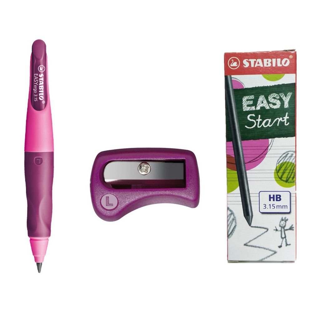STABILO思筆樂 - EASYergo 3.15胖胖鉛自動鉛筆(粉紅/淡紫色)-左手用-內含磨芯器*1個+筆芯*1盒