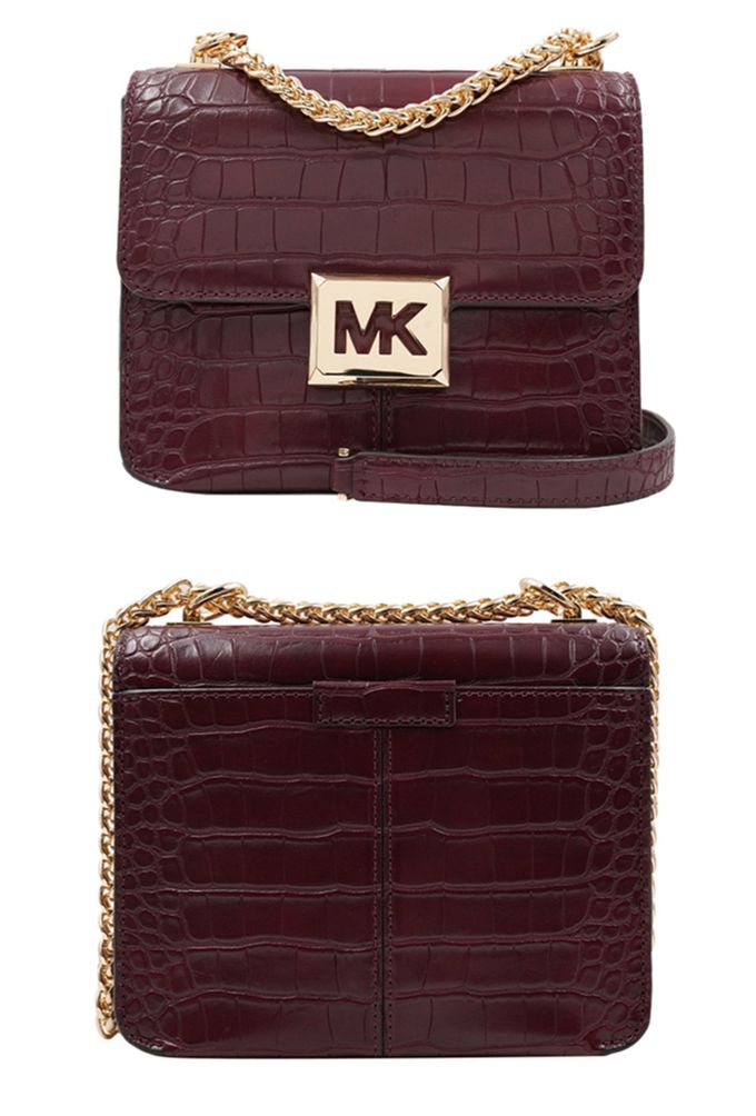MICHAEL KORS - 鱷魚紋皮革方包 (酒紅色)