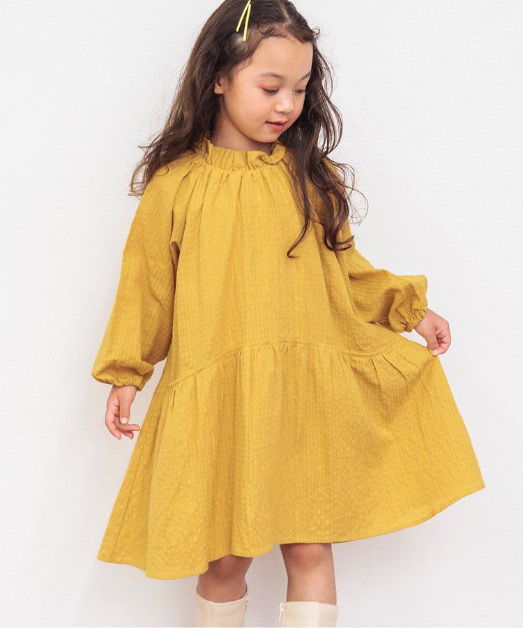 日本 BREEZE - 微立領宮廷風傘狀長袖洋裝-素面-紅