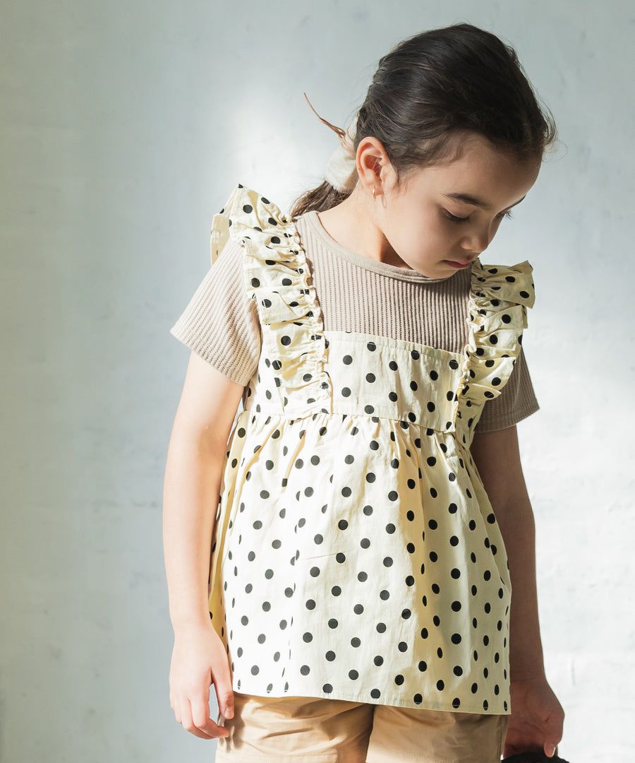 日本 PAIRMANON - 假兩件荷葉背心短T-格紋-灰杏藍