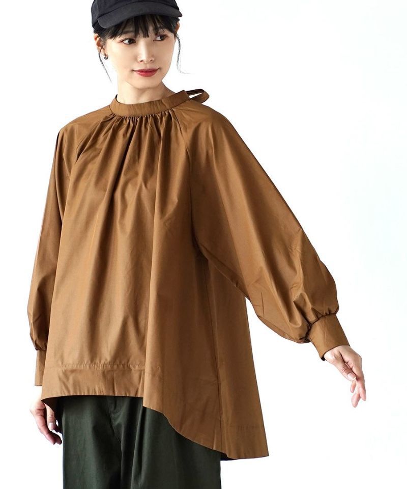 日本 zootie - 氣質後綁帶澎澎袖上衣-焦糖棕