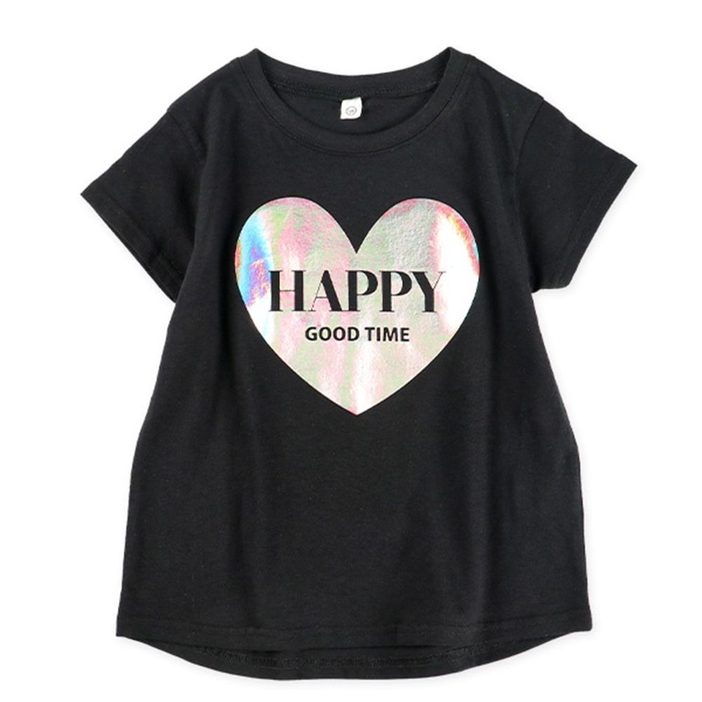 時尚閃耀大愛心短袖上衣-黑